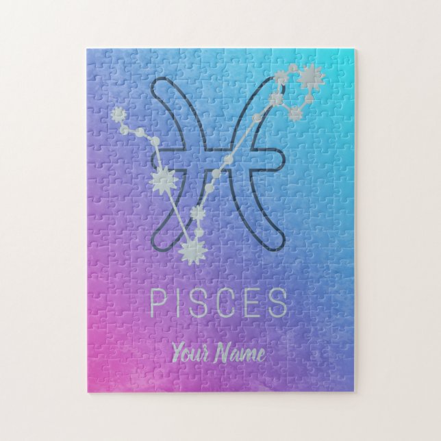 Pisces Zodiac Stjärntecken Watercolor Horoscope Pussel (Vertikal)