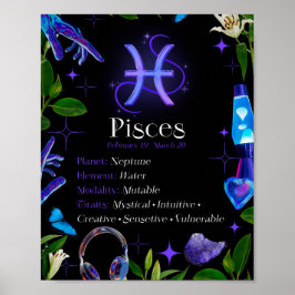 Pisces Zodiac-Stjärntecken Y2K Black 4:5 Poster