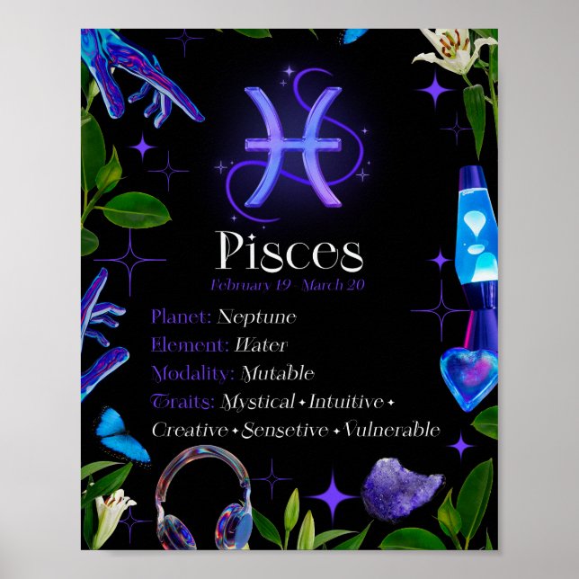 Pisces Zodiac-Stjärntecken Y2K Black 4:5 Poster (Framsidan)