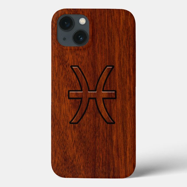 Pisces Zodiac Symbol Brown Mahogany wood stil (Baksida)