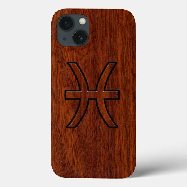 Pisces Zodiac Symbol Brown Mahogany wood stil (Baksida)