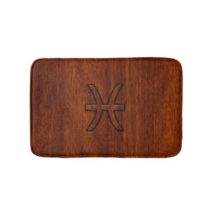 Pisces Zodiac Symbol Brown Mahogany wood stil Badrumsmatta