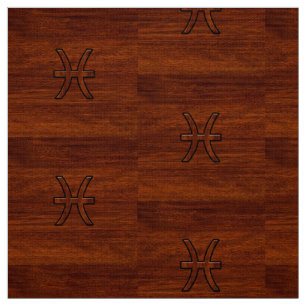Pisces Zodiac Symbol Brown Mahogany wood stil Tyg
