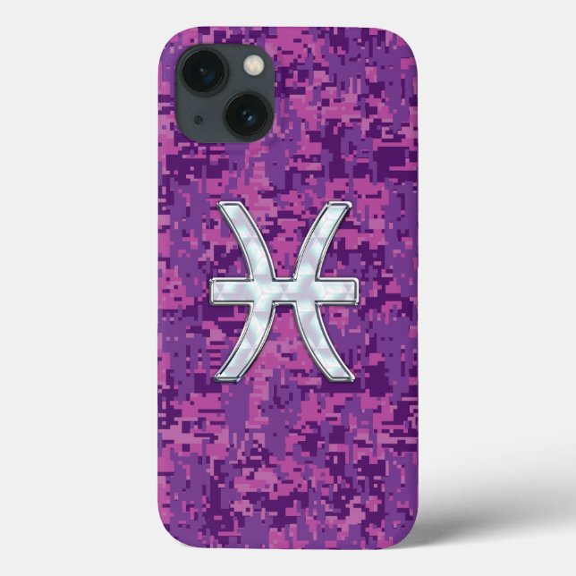Pisces Zodiac Symbol Fuchsia Digital Camouflage (Baksida)