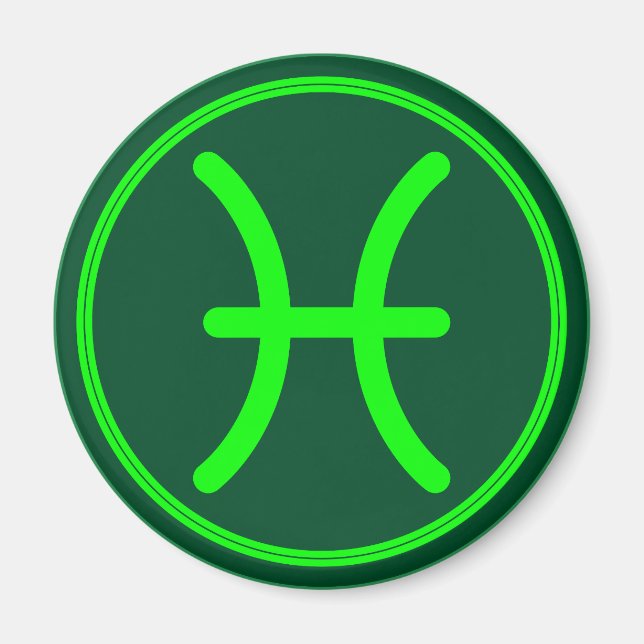 Pisces Zodiac Symbol Green Contrast Magnet (Framsidan)