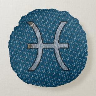 Pisces Zodiac Symbol Inslag av Kenneth Yoncich Rund Kudde