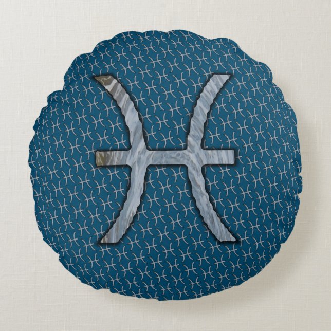 Pisces Zodiac Symbol Inslag av Kenneth Yoncich Rund Kudde (Framsidan)