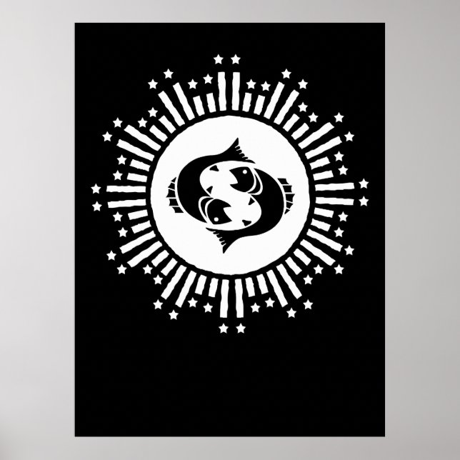Pisces Zodiac Symbol med Celestial Starburst Poster (Framsidan)