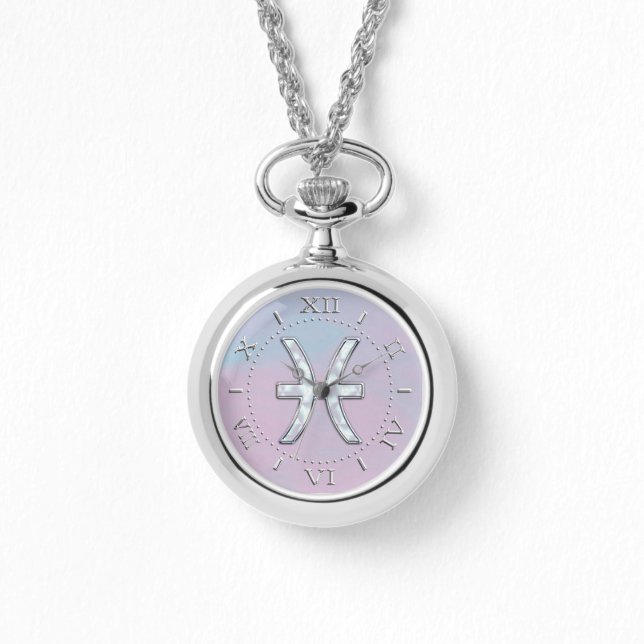 Pisces Zodiac Symbol Mor i Pearl Dial Armbandsur (Framsida)