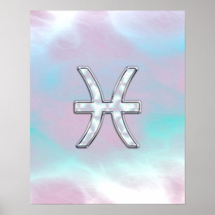 Pisces Zodiac Symbol Mor i Pearl stil Poster