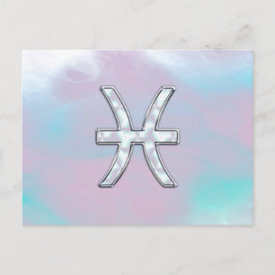 Pisces Zodiac Symbol Mor i Pearl stil Vykort