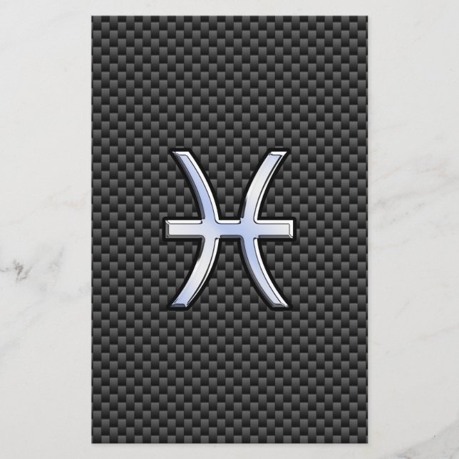 Pisces Zodiac Symbol on Carbon Fiber Print Brevpapper (Framsida)
