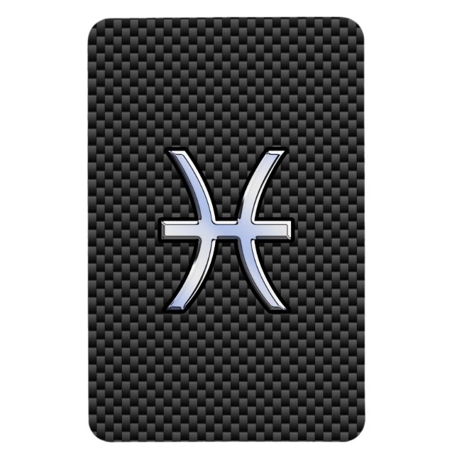 Pisces Zodiac Symbol on Carbon Fiber Print Magnet (Vertikal)
