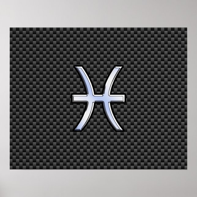 Pisces Zodiac Symbol on Carbon Fiber Print Poster (Framsidan)