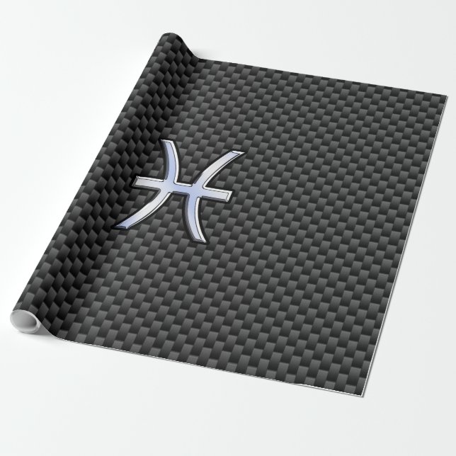 Pisces Zodiac Symbol on Carbon Fiber Print Presentpapper (Utrullad)