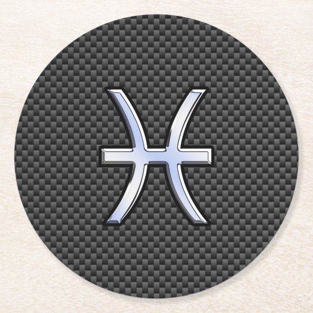 Pisces Zodiac Symbol on Carbon Fiber Print Underlägg Papper Rund (Framsidan)