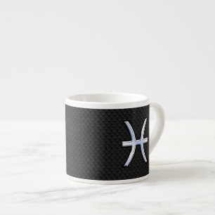 Pisces Zodiac Symbol på Black Snake Skin Stil Espressomugg