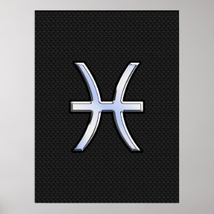 Pisces Zodiac Symbol på Black Snake Skin Stil Poster
