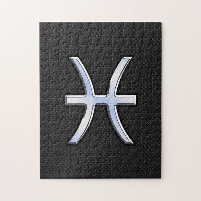 Pisces Zodiac Symbol på Black Snake Skin Stil Pussel (Vertikal)