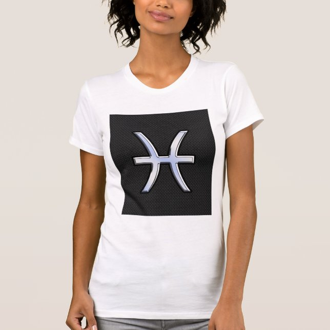 Pisces Zodiac Symbol på Black Snake Skin Stil T-shirt (Framsida)