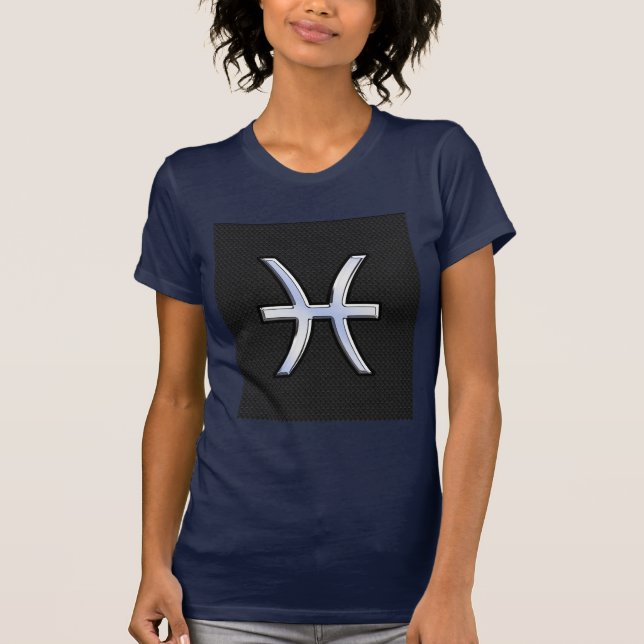 Pisces Zodiac Symbol på Black Snake Skin Stil Tee (Framsida)