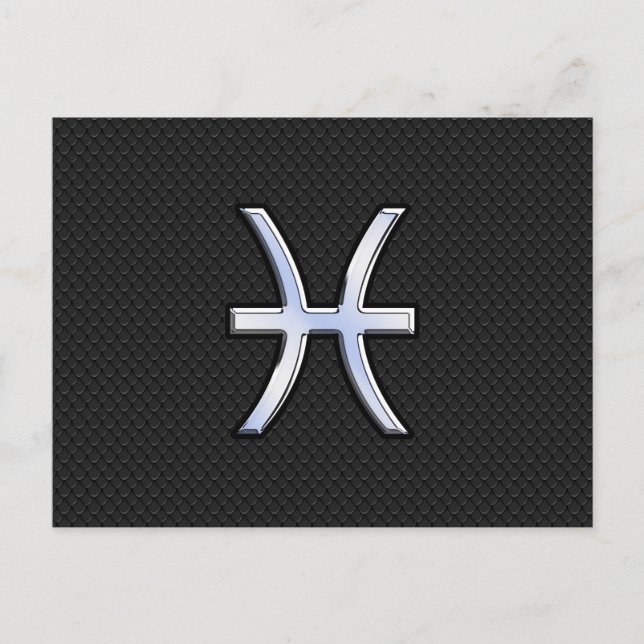 Pisces Zodiac Symbol på Black Snake Skin Stil Vykort (Framsida)