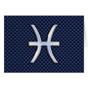 Pisces Zodiac Symbol på Blue Carbon Fiber Print Hälsningskort