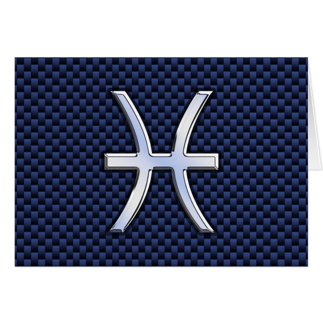 Pisces Zodiac Symbol på Blue Carbon Fiber Print Hälsningskort (Framsidan Horizontal)