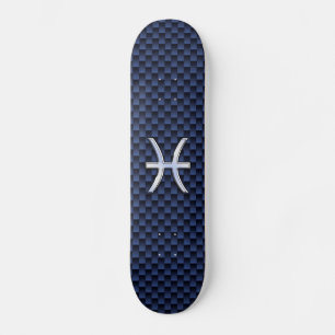 Pisces Zodiac Symbol på Blue Carbon Fiber Print Skateboard Bräda 20 Cm