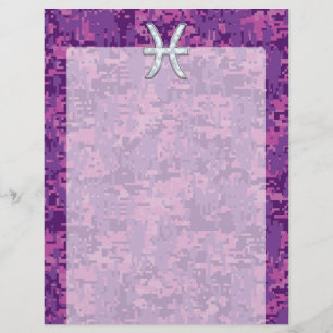 Pisces Zodiac Symbol på Fuchsia Rosa Digital Camo