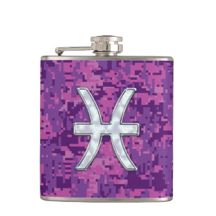 Pisces Zodiac Symbol på Fuchsia Rosa Digital Camo Fickplunta