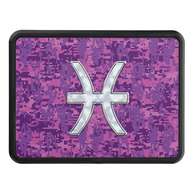 Pisces Zodiac Symbol på Fuchsia Rosa Digital Camo Skydd För Dragkrok (Framsidan)