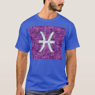 Pisces Zodiac Symbol på Fuchsia Rosa Digital Camo Tee Shirt