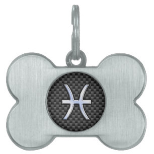 Pisces Zodiac Symbol på kolfiber Stil Namnbricka Husdjur