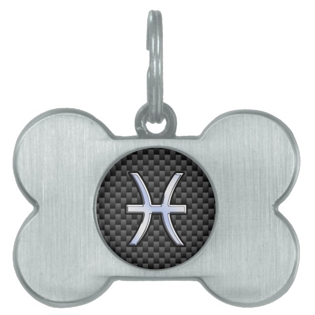 Pisces Zodiac Symbol på kolfiber Stil Namnbricka Husdjur (Framsidan)