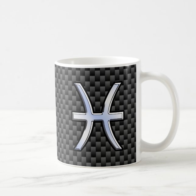 Pisces Zodiac-symbol på kolfibern Stil Kaffemugg (Höger)