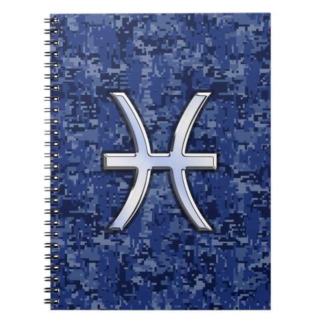 Pisces Zodiac Symbol på marinblå digitalkamera Anteckningsbok (Framsidan)