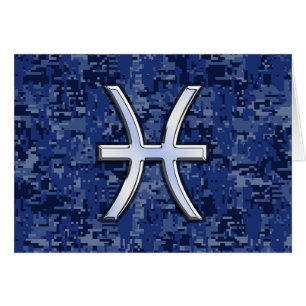 Pisces Zodiac Symbol på marinblå digitalkamera Hälsningskort