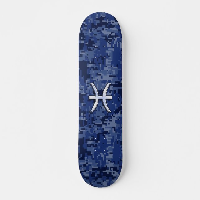 Pisces Zodiac Symbol på marinblå digitalkamera Skateboard Bräda 19,5 Cm (Framsida)