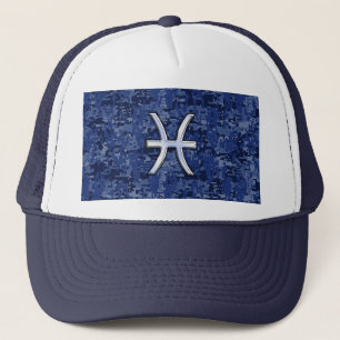 Pisces Zodiac Symbol på marinblå digitalkamera Truckerkeps