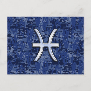 Pisces Zodiac Symbol på marinblå digitalkamera Vykort