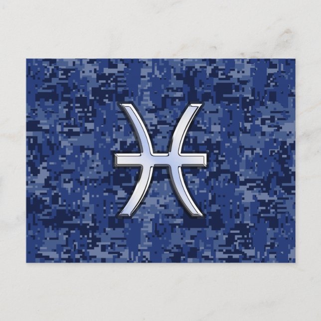 Pisces Zodiac Symbol på marinblå digitalkamera Vykort (Framsida)
