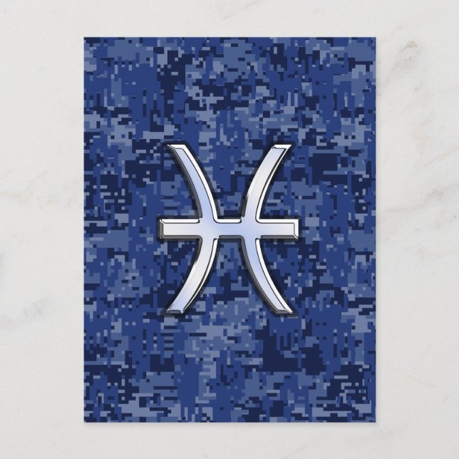 Pisces Zodiac Symbol på marinblå digitalkamera Vykort (Framsida)