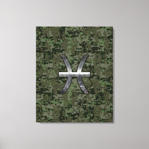 Pisces Zodiac Symbol Woodland Digital Camouflage Canvastryck