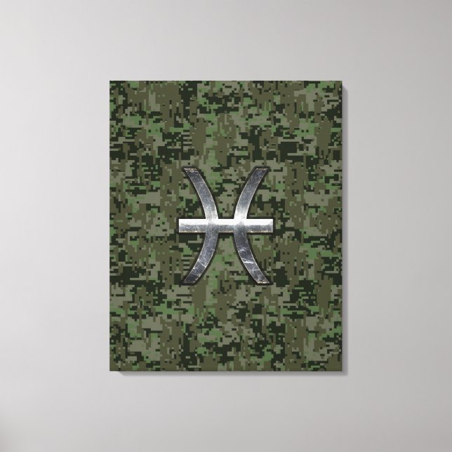 Pisces Zodiac Symbol Woodland Digital Camouflage Canvastryck (Framsida)
