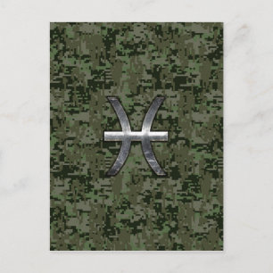 Pisces Zodiac Symbol Woodland Digital Camouflage Vykort