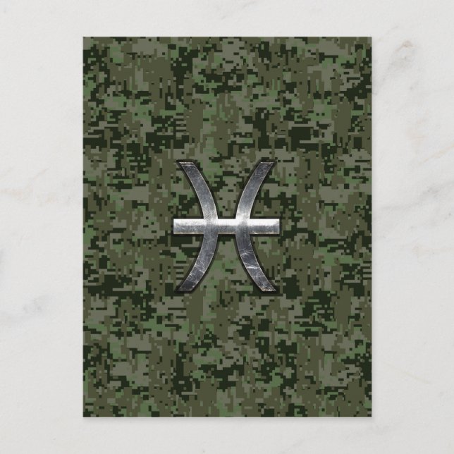 Pisces Zodiac Symbol Woodland Digital Camouflage Vykort (Framsida)