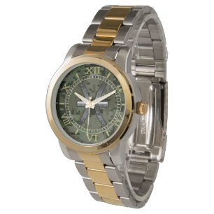 Pisces Zodiac Symbol Woodland Grönt Camo Dial Armbandsur