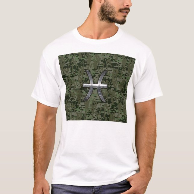 Pisces Zodiac Symbol Woodland Grönt Digital Camo Tee (Framsida)
