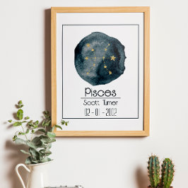 Pisces Zodiac-tecken: Anpassat namn och födelsedag Poster